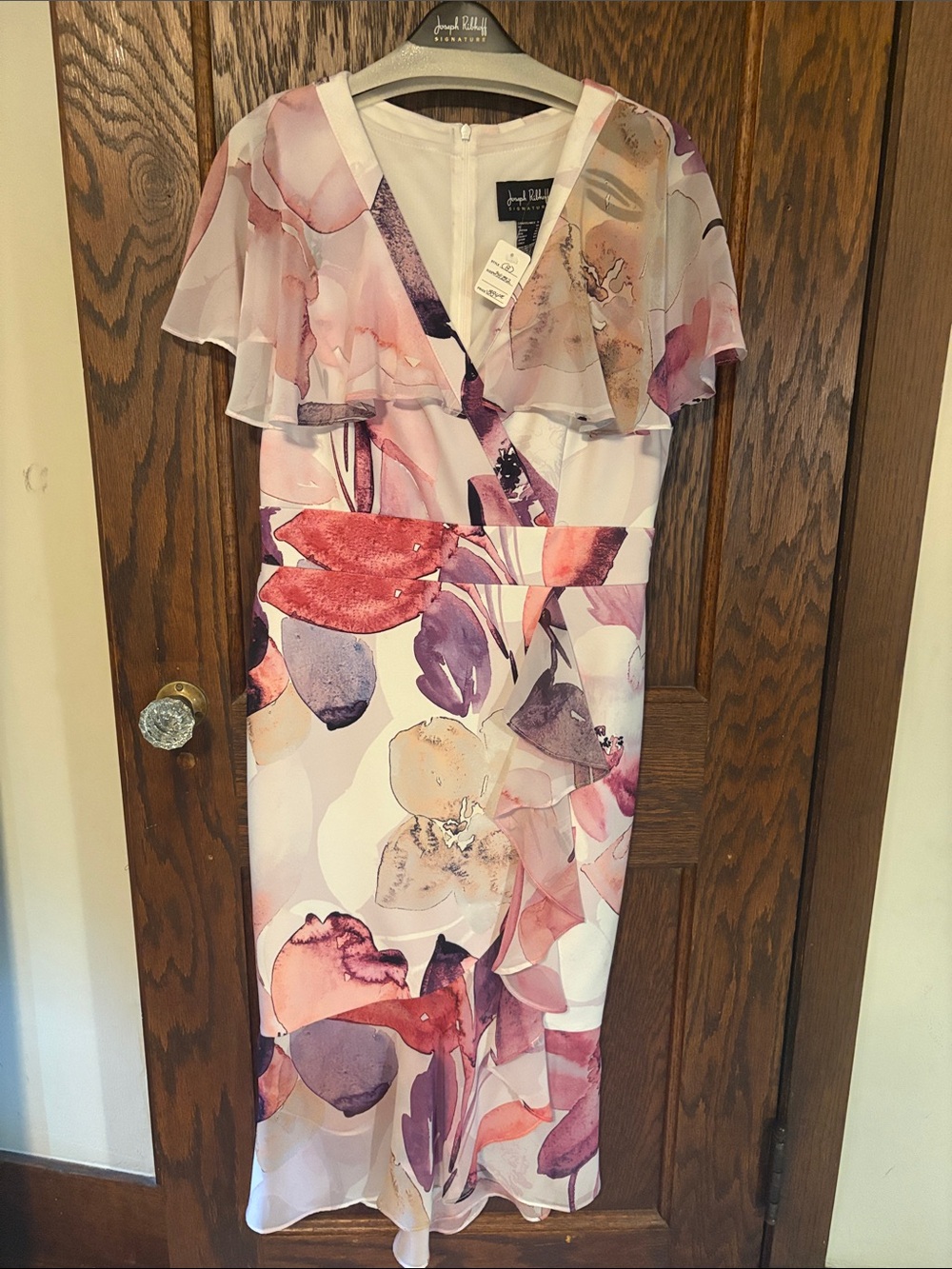 Joseph Ribkoff (NEW) Pink & Purple Floral Midi Dress, size 8;  fully lined;  NWT